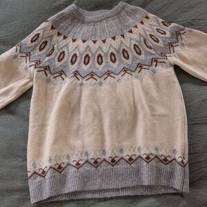 Pink Lily Mock Neck Fair Isle Sweater